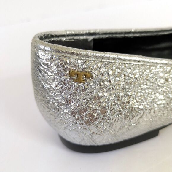 Tory Burch Laila 2 Driver Size 7M Ballet Flats Crinkle Metallic Silver Sparkle - Picture 8 of 14